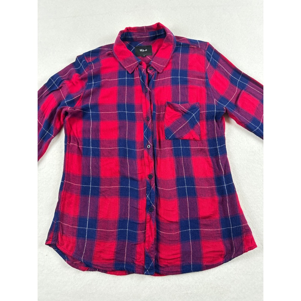 Rails Hunter Plaid Button Down Shirt Ruby Navy Blue Check Rayon Womens M